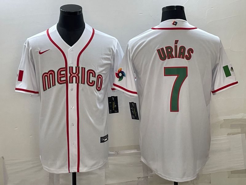 Men 2023 World Cub Mexico 7 Urias White Nike MLB Jersey2